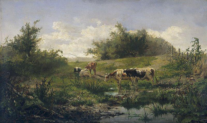 Gerard Bilders Cows at a pond France oil painting art